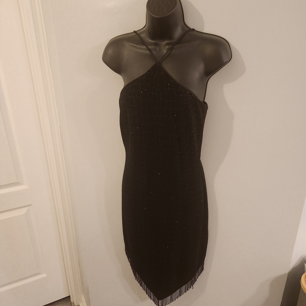 Cache Black Asymmetrical Halter Dress